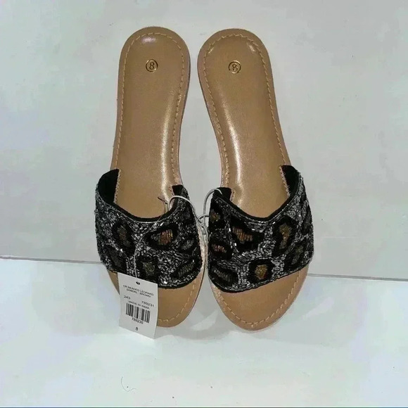NWT BEADED LEOPARD SANDALS! Slides so cute! Casual wear - Picture 5 of 7